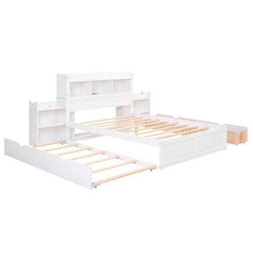 Bellemave® Full Size Storage Platform Bed with Pull Out Shelves, Twin Size Trundle Bed and 2 Drawers - Bellemave