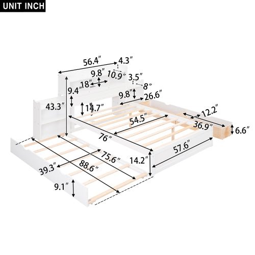 Bellemave® Full Size Storage Platform Bed with Pull Out Shelves, Twin Size Trundle Bed and 2 Drawers - Bellemave