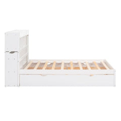Bellemave® Full Size Storage Platform Bed with Pull Out Shelves, Twin Size Trundle Bed and 2 Drawers - Bellemave