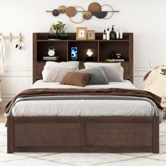 Bellemave® Full Size Storage Platform Bed with Pull Out Shelves, Twin Size Trundle Bed and 2 Drawers - Bellemave