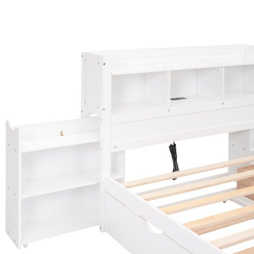 Bellemave® Full Size Storage Platform Bed with Pull Out Shelves, Twin Size Trundle Bed and 2 Drawers - Bellemave