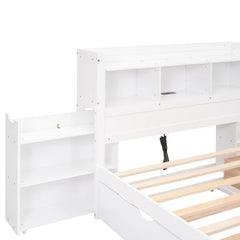 Bellemave® Full Size Storage Platform Bed with Pull Out Shelves, Twin Size Trundle Bed and 2 Drawers - Bellemave