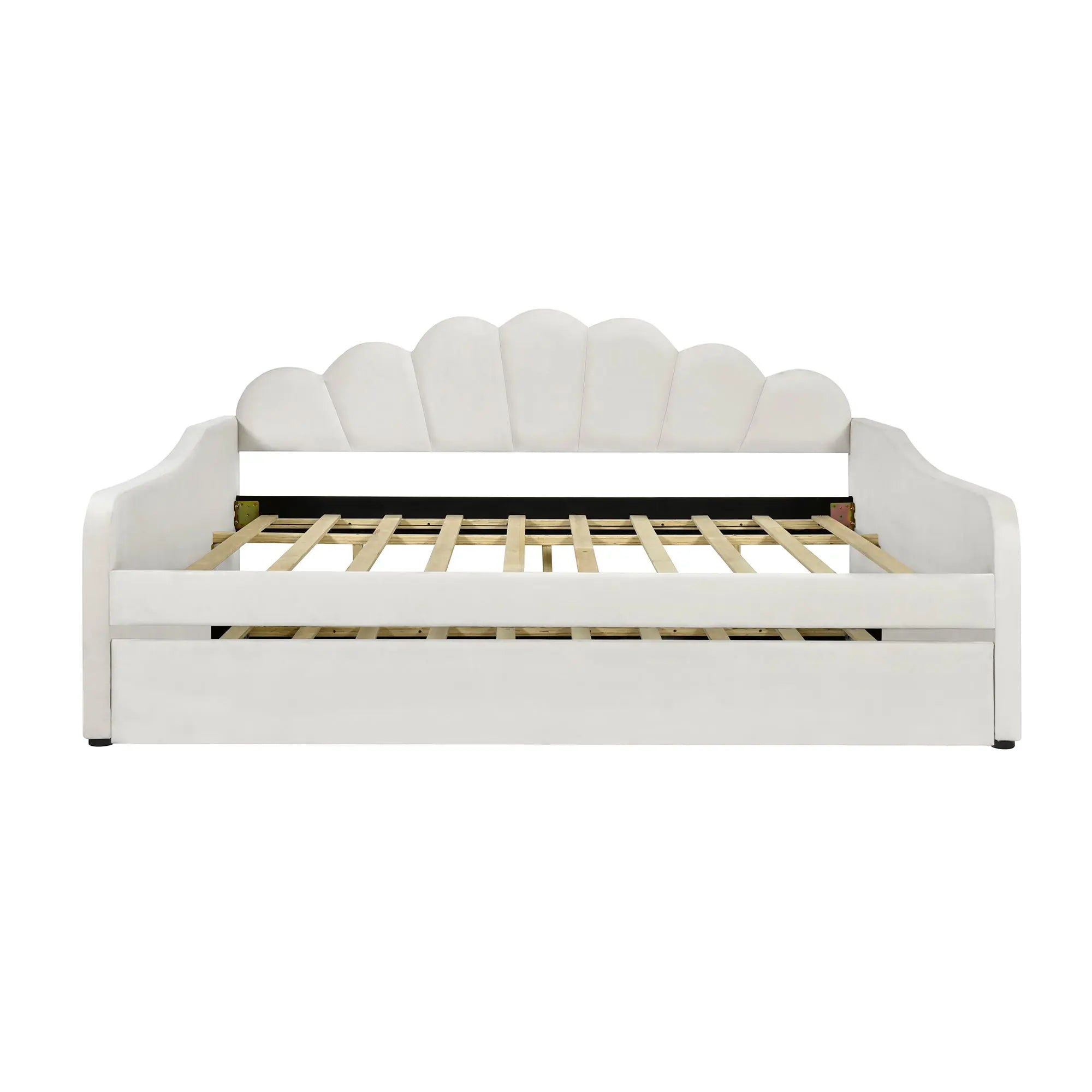 Bellemave® Full Size Upholstered Daybed Frame with Shall Shaped Backrest and Trundle - Bellemave
