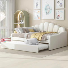 Bellemave® Full Size Upholstered Daybed Frame with Shall Shaped Backrest and Trundle - Bellemave
