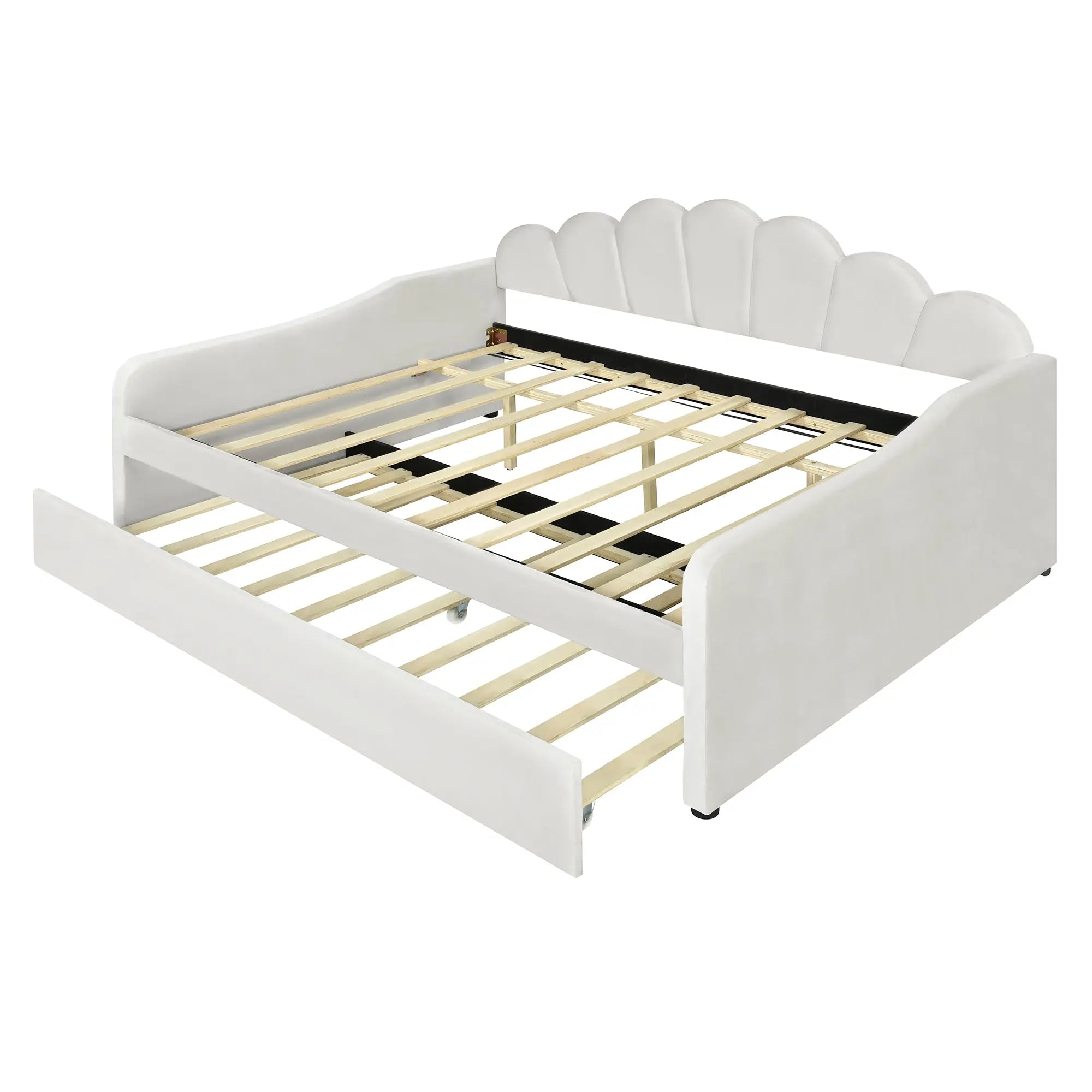Bellemave® Full Size Upholstered Daybed Frame with Shall Shaped Backrest and Trundle - Bellemave
