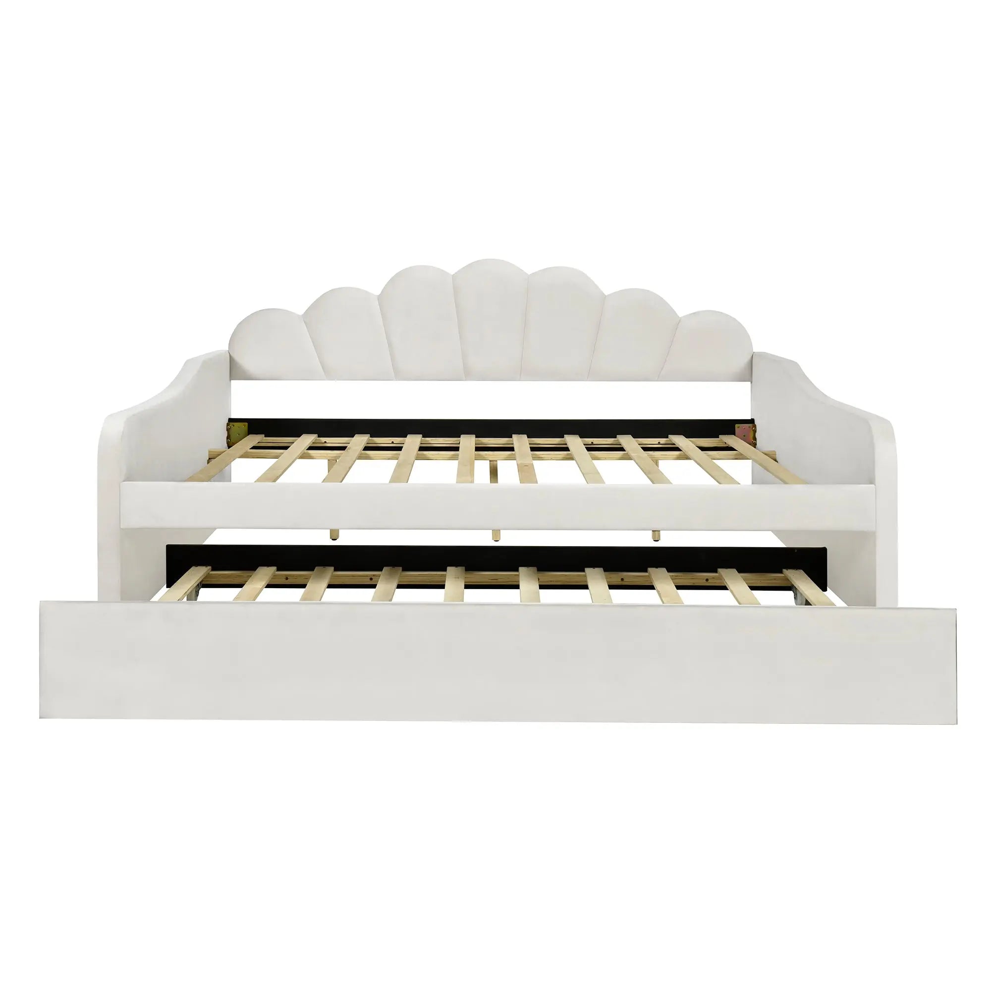 Bellemave® Full Size Upholstered Daybed Frame with Shall Shaped Backrest and Trundle - Bellemave