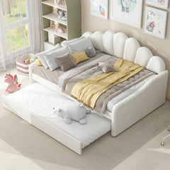 Bellemave® Full Size Upholstered Daybed Frame with Shall Shaped Backrest and Trundle - Bellemave