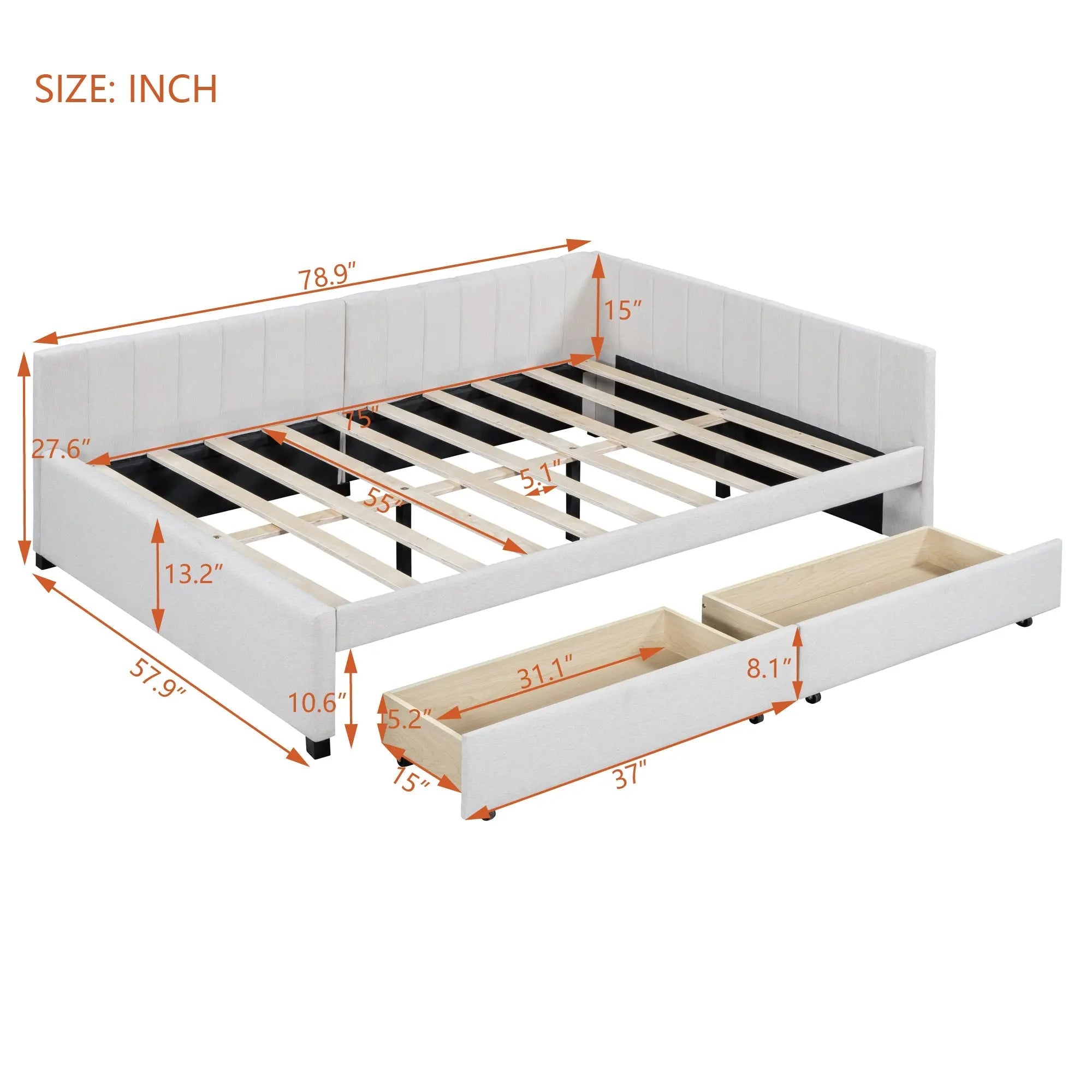 Bellemave® Full Size Upholstered Daybed with 2 Storage Drawers - Bellemave