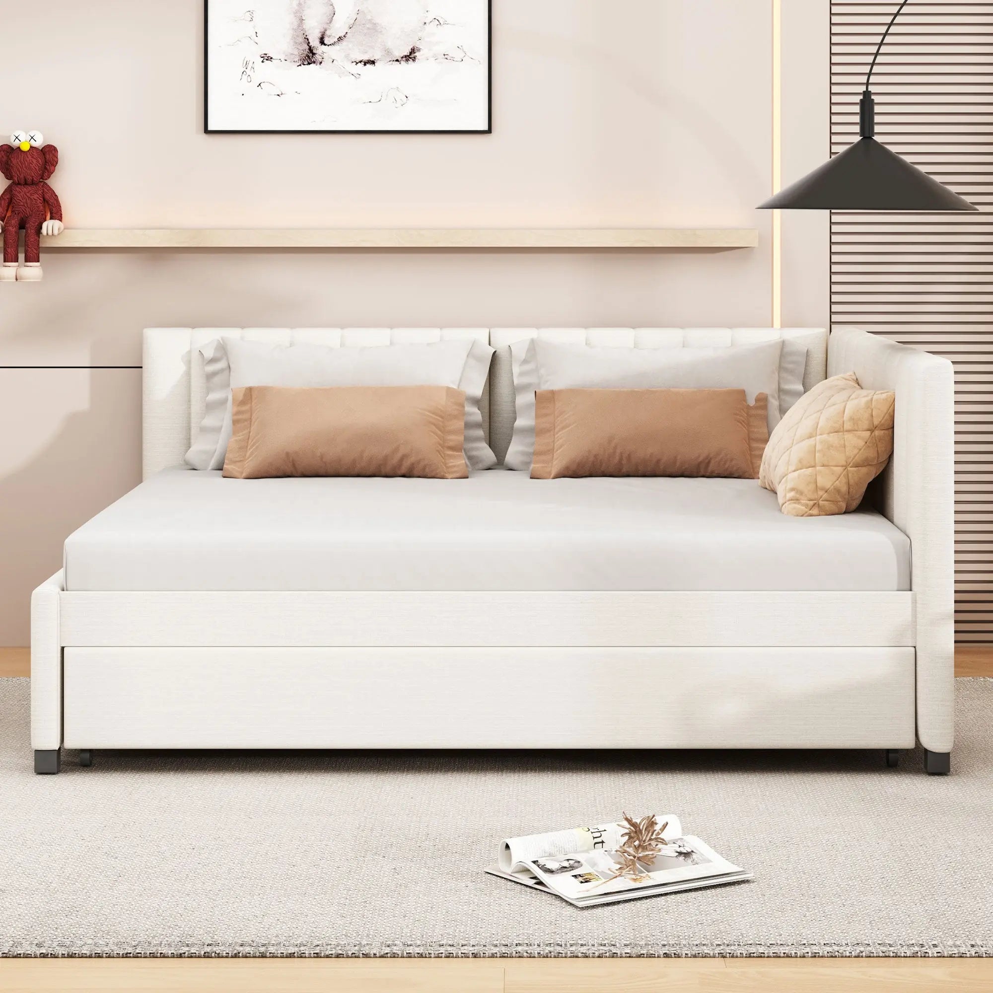 Bellemave® Full Size Upholstered Daybed with Trundle Bed - Bellemave