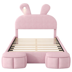Bellemave® Full Size Upholstered Platform Bed with Cartoon Ears Shaped Headboard and Light, Princess Platform Bed for Girls/Kids, Solid Wood Slats Support (Pink) - Bellemave