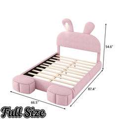 Bellemave® Full Size Upholstered Platform Bed with Cartoon Ears Shaped Headboard and Light, Princess Platform Bed for Girls/Kids, Solid Wood Slats Support (Pink) - Bellemave