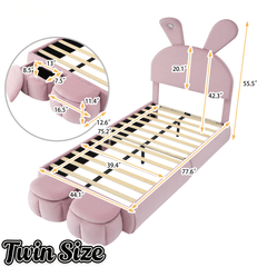 Bellemave® Full Size Upholstered Platform Bed with Cartoon Ears Shaped Headboard and Light, Princess Platform Bed for Girls/Kids, Solid Wood Slats Support (Pink) - Bellemave