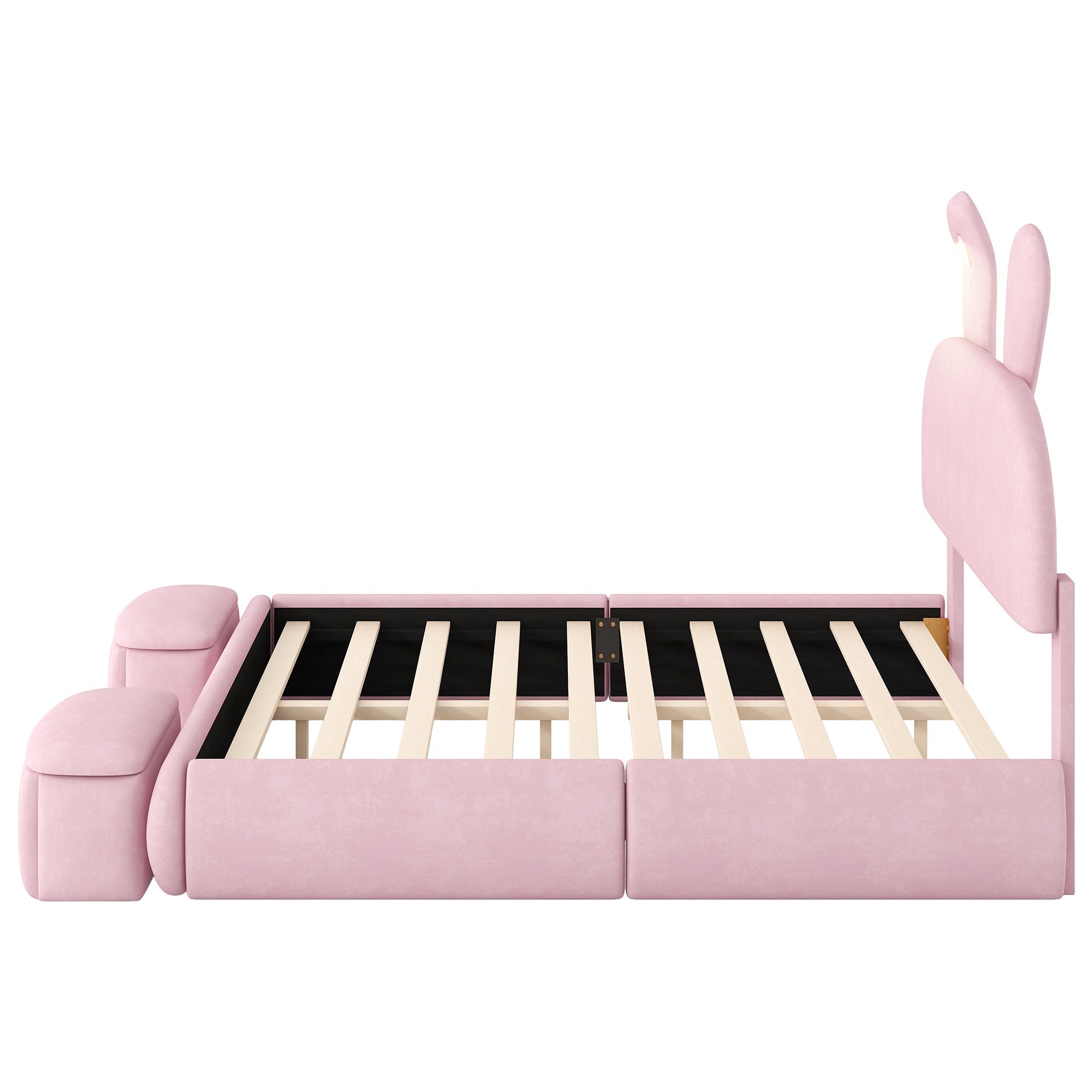 Bellemave® Full Size Upholstered Platform Bed with Cartoon Ears Shaped Headboard and Light, Princess Platform Bed for Girls/Kids, Solid Wood Slats Support (Pink) - Bellemave