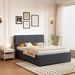 Bellemave® Full Size Upholstered Platform Bed with Twin Size Trundle Bed and 1 sets of USB , with Remote control Intelligence LED Lights with APP - Bellemave