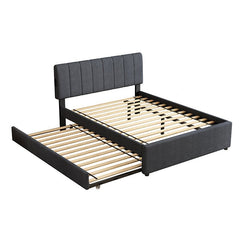 Bellemave® Full Size Upholstered Platform Bed with Twin Size Trundle Bed and 1 sets of USB , with Remote control Intelligence LED Lights with APP - Bellemave