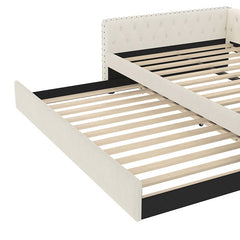 Bellemave® Full Size Upholstered Tufted Daybed with Twin Trundle, Button & Copper Nail on Square Arms - Bellemave