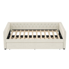 Bellemave® Full Size Upholstered Tufted Daybed with Twin Trundle, Button & Copper Nail on Square Arms - Bellemave