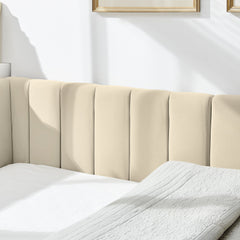Bellemave® Full Size Velvet Daybed Frame | Channel Tufted Upholstered Corner Bed | Solid Wood Slats | No Box Spring - Bellemave