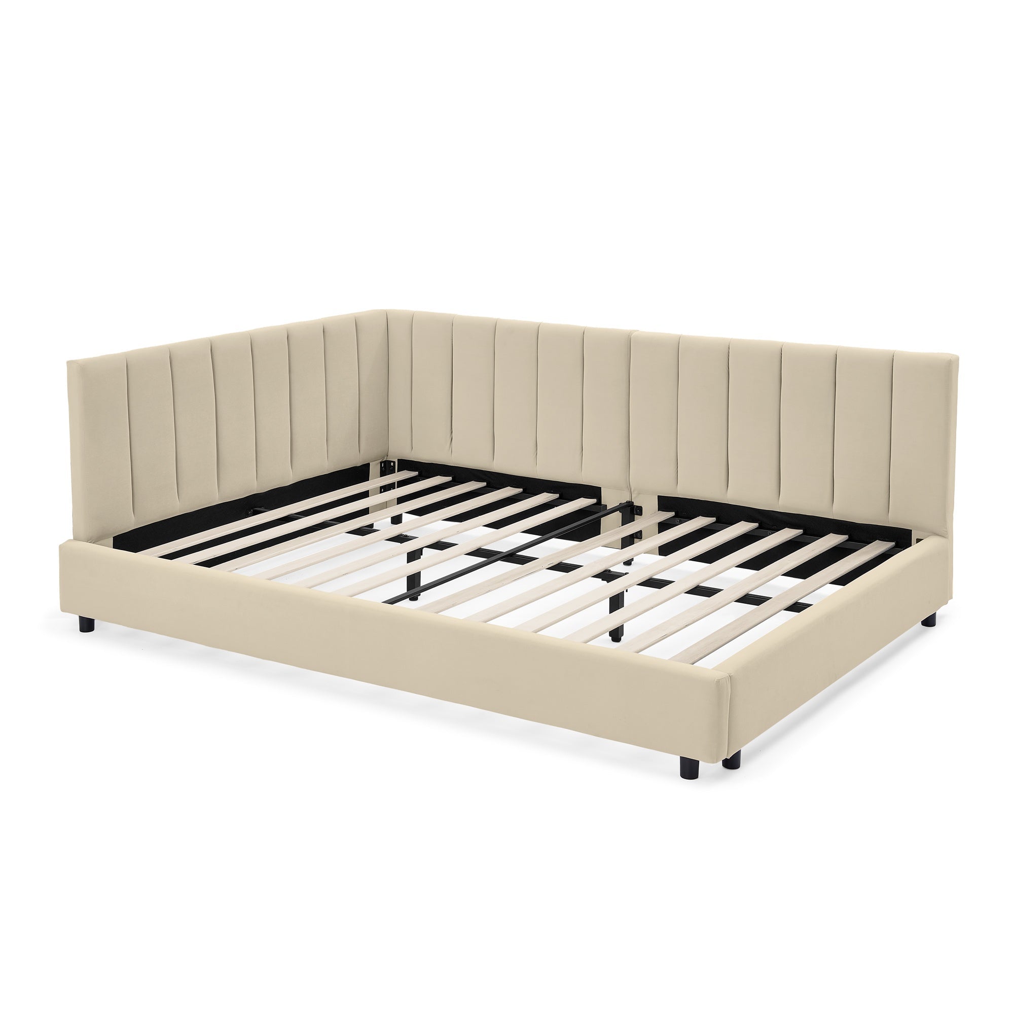 Bellemave® Full Size Velvet Daybed Frame | Channel Tufted Upholstered Corner Bed | Solid Wood Slats | No Box Spring - Bellemave