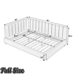 Bellemave® Full Size Velvet Daybed Frame | Channel Tufted Upholstered Corner Bed | Solid Wood Slats | No Box Spring - Bellemave