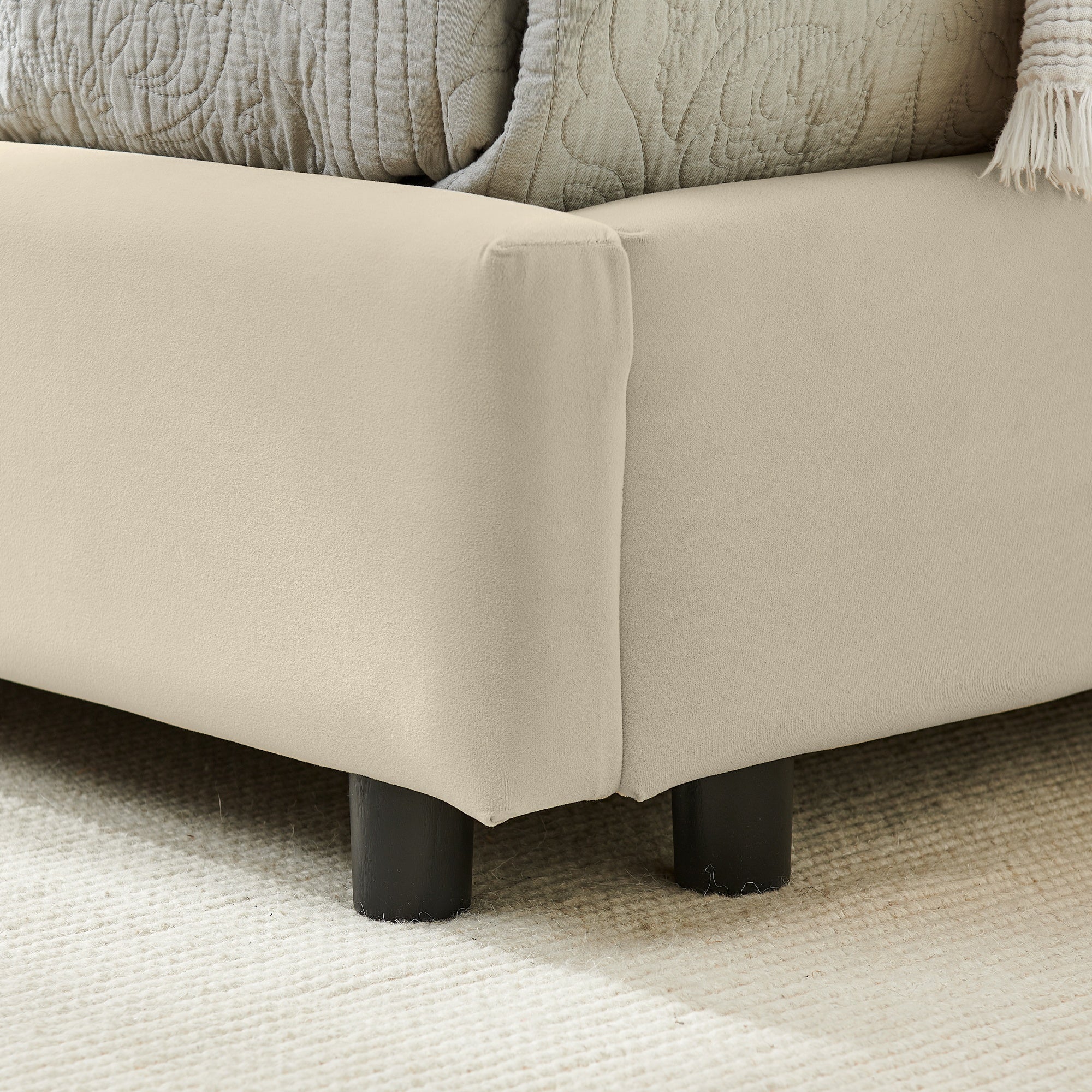 Bellemave® Full Size Velvet Daybed Frame | Channel Tufted Upholstered Corner Bed | Solid Wood Slats | No Box Spring - Bellemave