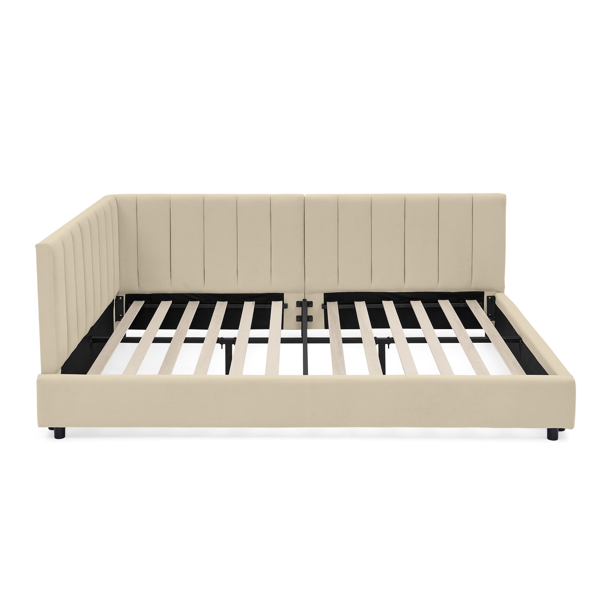 Bellemave® Full Size Velvet Daybed Frame | Channel Tufted Upholstered Corner Bed | Solid Wood Slats | No Box Spring - Bellemave
