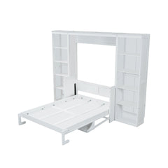 Bellemave® Full Size Vertical Cabinet Murphy Bed with Desk and Bookshelf, Multiple Storage Foldable Hideaway Wall Bed Frame with Wooden Salts, No Box Spring Needed, Easy Assembly - Bellemave