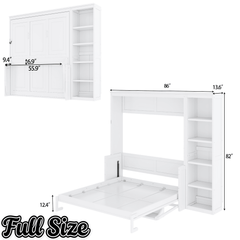 Bellemave® Full Size Vertical Cabinet Murphy Bed with Desk and Bookshelf, Multiple Storage Foldable Hideaway Wall Bed Frame with Wooden Salts, No Box Spring Needed, Easy Assembly - Bellemave