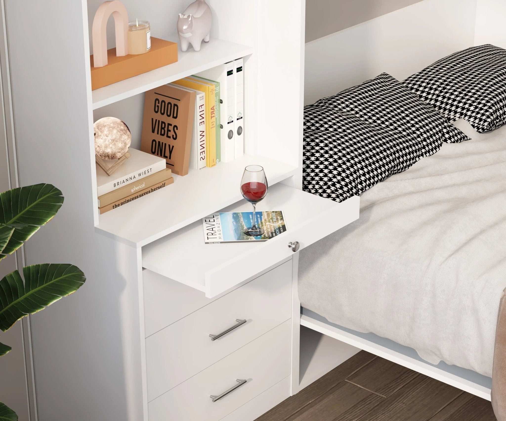 Bellemave® Full Size Vertical Murphy Bed with Shelf and Drawers,with New Style Gas Struts - Bellemave