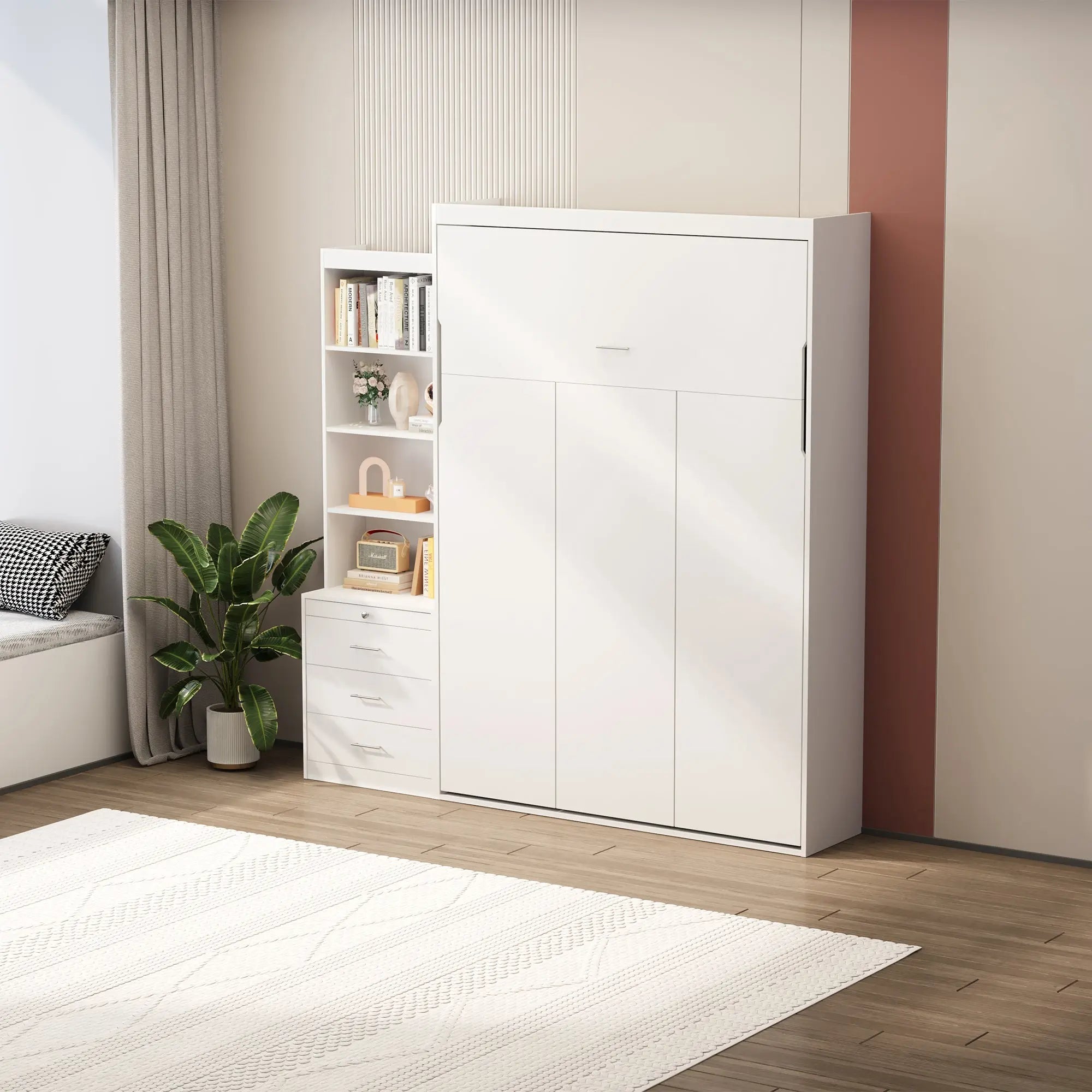 Bellemave® Full Size Vertical Murphy Bed with Shelf and Drawers,with New Style Gas Struts - Bellemave