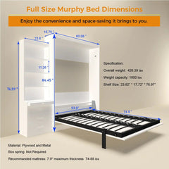 Bellemave® Full Size Vertical Murphy Bed with Shelf and Drawers,with New Style Gas Struts - Bellemave