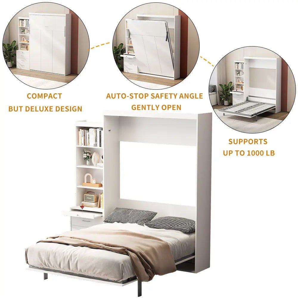 Bellemave® Full Size Vertical Murphy Bed with Shelf and Drawers,with New Style Gas Struts - Bellemave