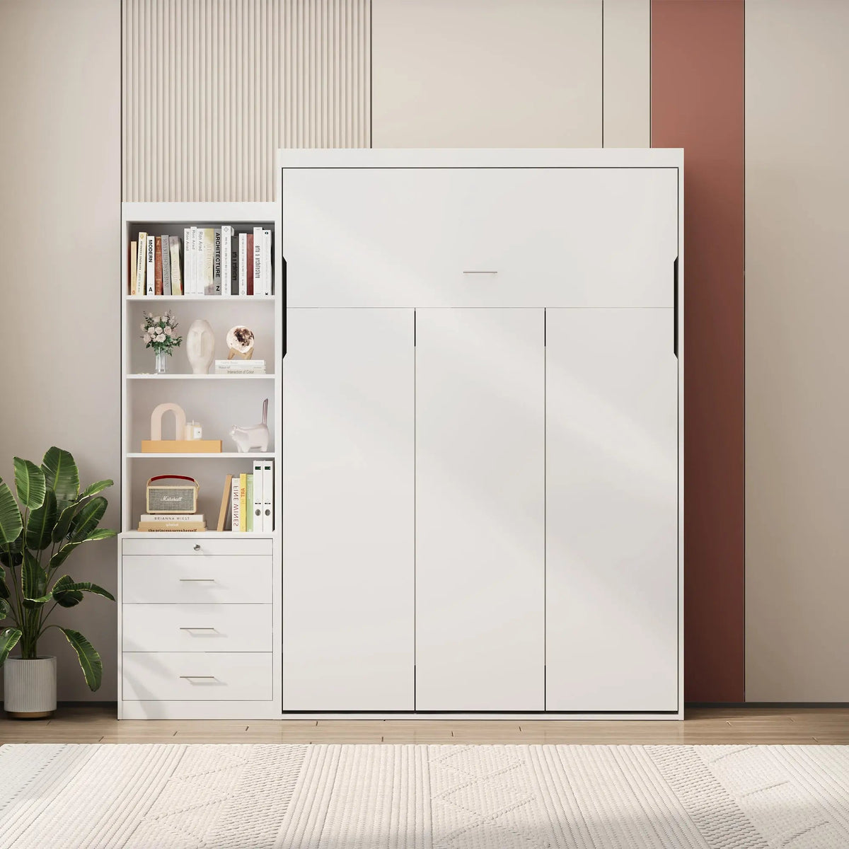 Bellemave® Full Size Vertical Murphy Bed with Shelf and Drawers,with New Style Gas Struts - Bellemave