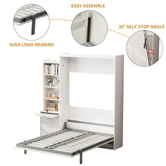 Bellemave® Full Size Vertical Murphy Bed with Shelf and Drawers,with New Style Gas Struts - Bellemave