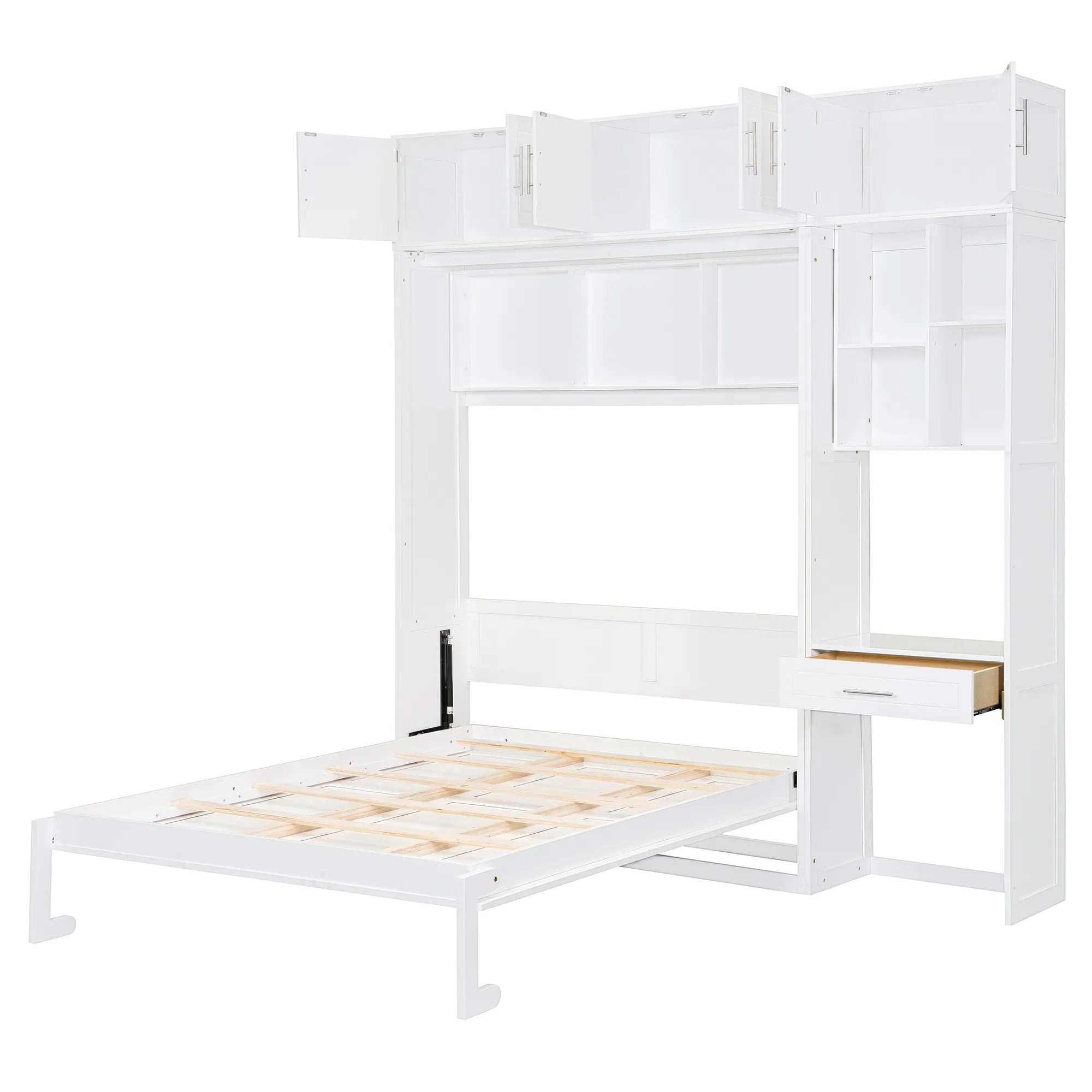Bellemave® Full Size Wall Murphy Bed with Desk, Top Cabinet and Storage Shelves - Bellemave