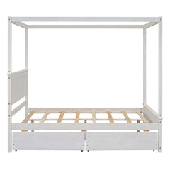 Bellemave® Full Size Wood Canopy Platform Bed with 2 Drawers and Support Slats - Bellemave