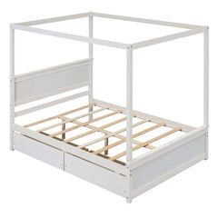 Bellemave® Full Size Wood Canopy Platform Bed with 2 Drawers and Support Slats - Bellemave