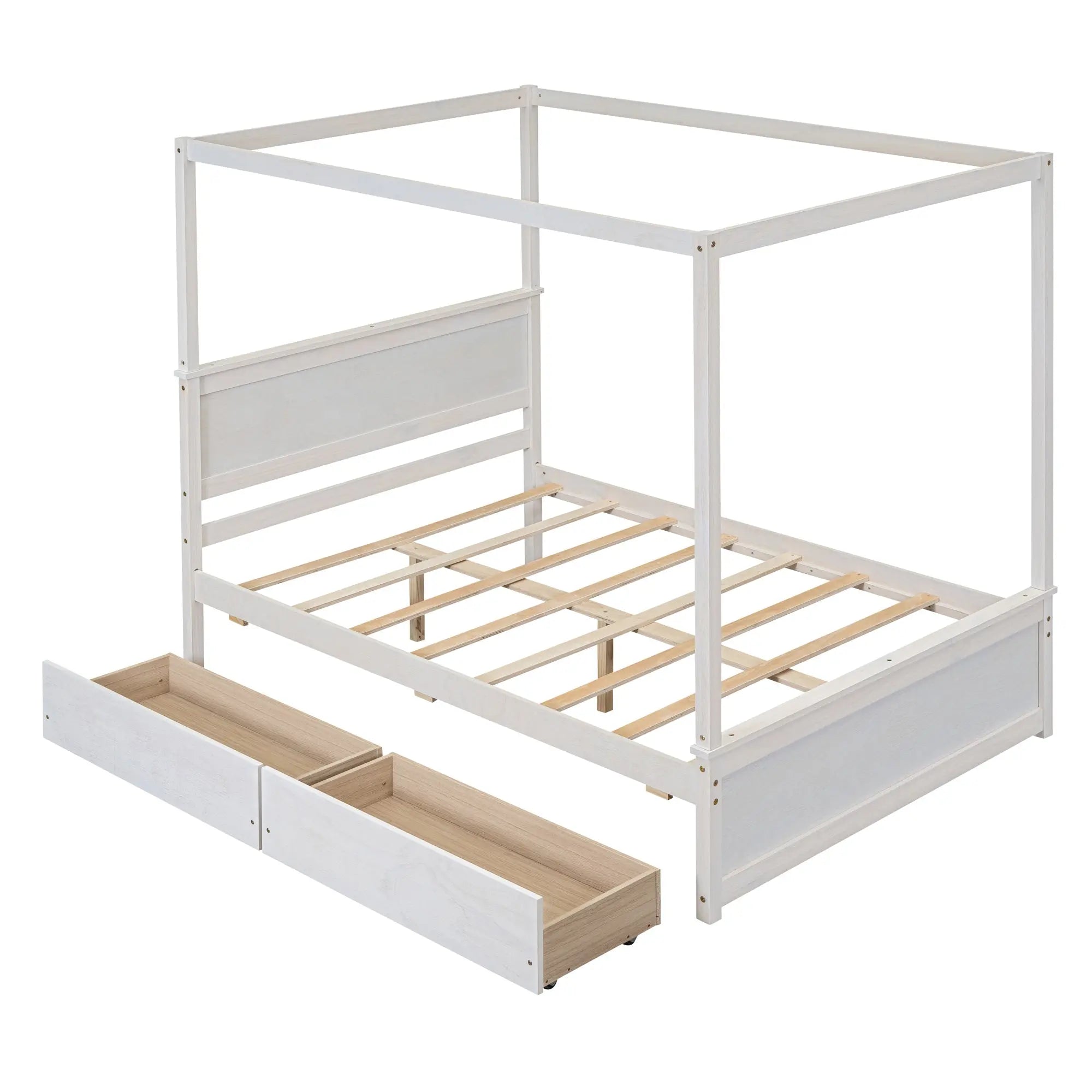 Bellemave® Full Size Wood Canopy Platform Bed with 2 Drawers and Support Slats - Bellemave