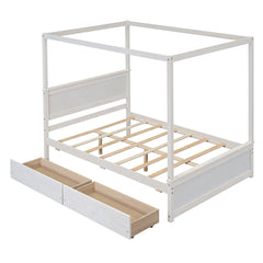 Bellemave® Full Size Wood Canopy Platform Bed with 2 Drawers and Support Slats - Bellemave