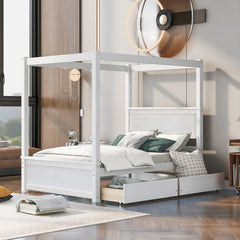 Bellemave® Full Size Wood Canopy Platform Bed with 2 Drawers and Support Slats - Bellemave