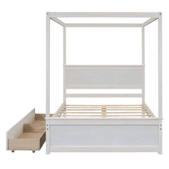 Bellemave® Full Size Wood Canopy Platform Bed with 2 Drawers and Support Slats - Bellemave