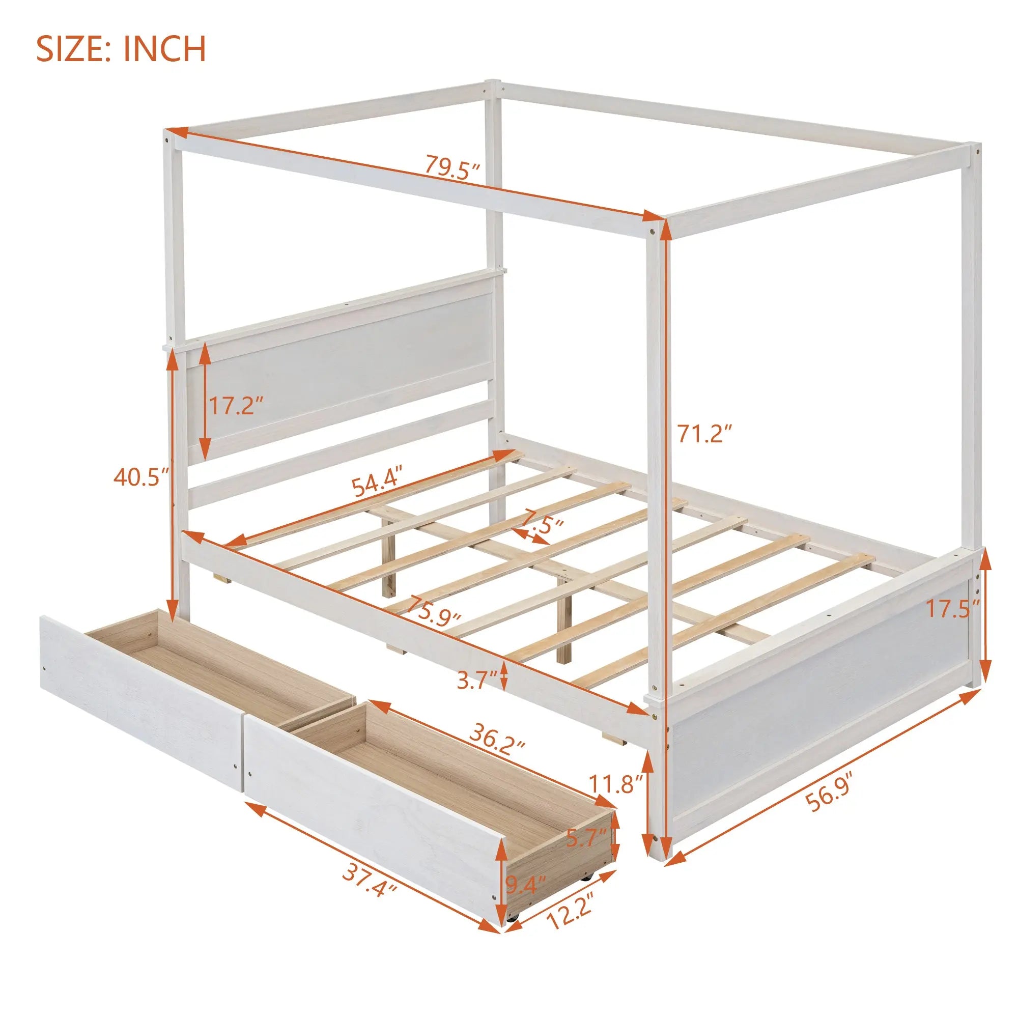 Bellemave® Full Size Wood Canopy Platform Bed with 2 Drawers and Support Slats - Bellemave