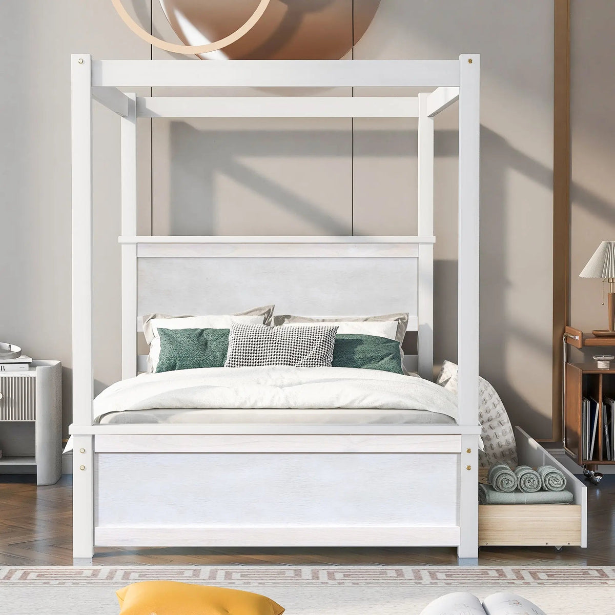 Bellemave® Full Size Wood Canopy Platform Bed with 2 Drawers and Support Slats - Bellemave
