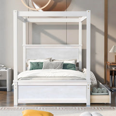 Bellemave® Full Size Wood Canopy Platform Bed with 2 Drawers and Support Slats - Bellemave