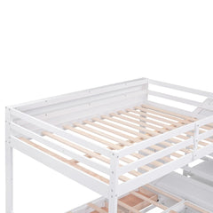 Bellemave® Full Size Wood Convertible Bunk Bed with Storage Staircase, Bedside Table and 3 Drawers - Bellemave