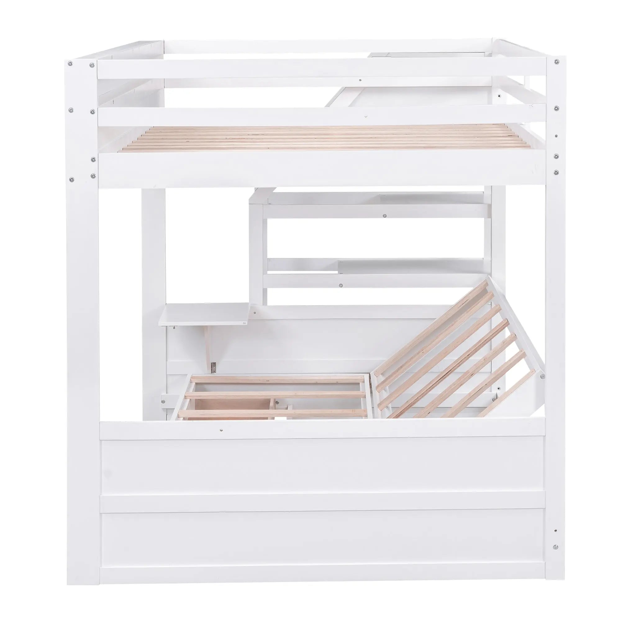 Bellemave® Full Size Wood Convertible Bunk Bed with Storage Staircase, Bedside Table and 3 Drawers - Bellemave