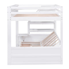 Bellemave® Full Size Wood Convertible Bunk Bed with Storage Staircase, Bedside Table and 3 Drawers - Bellemave