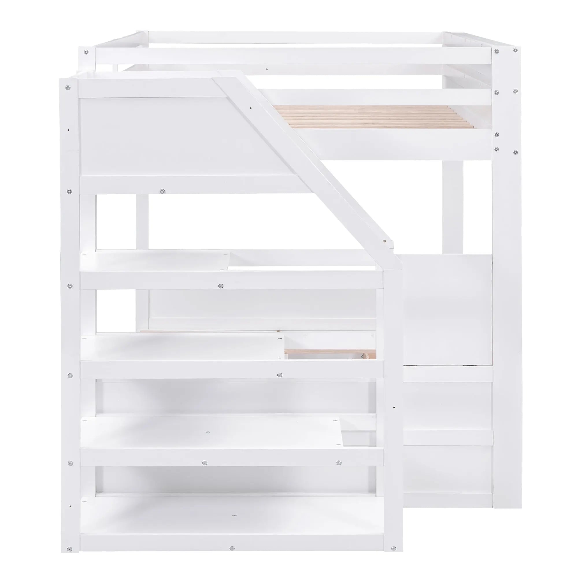 Bellemave® Full Size Wood Convertible Bunk Bed with Storage Staircase, Bedside Table and 3 Drawers - Bellemave