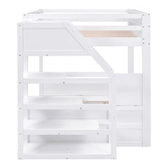 Bellemave® Full Size Wood Convertible Bunk Bed with Storage Staircase, Bedside Table and 3 Drawers - Bellemave