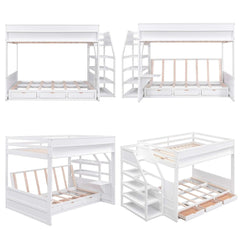 Bellemave® Full Size Wood Convertible Bunk Bed with Storage Staircase, Bedside Table and 3 Drawers - Bellemave